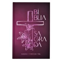 Livro - Bíblia ACF, Soft touch, Capa dura, Cruz floral, Leitura Perfeita