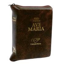 Livro Bíblia Ave Maria Média com Zíper Marrom - Ave - Maria