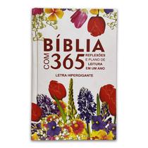 Livro - Bíblia com 365 reflexões e plano de leitura em um ano - capa flores