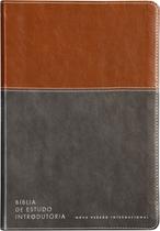 Livro - Bíblia de Estudo introdutória NVI, Capa luxo marrom e cinza chumbo, Leitura Perfeita