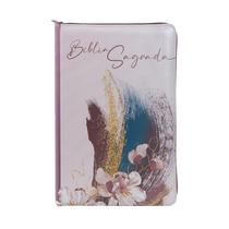 Livro - Bíblia NVI com zíper: capa em couro soft rosa com acabamento em glitter, letras de Jesus em vermelho, Leitura Perfeita: Nova Versão Internacional