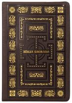 Livro - Bíblia Sagrada Católica, Letra Grande, Capa luxo marrom, Molduras, Leitura Perfeita
