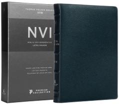 Livro - Bíblia Sagrada NVI, Letra Grande, Couro legítimo azul, Leitura Perfeita, Premier Collection | Com letras de Jesus em azul e referências cruzadas