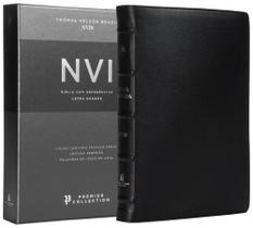 Livro - Bíblia Sagrada NVI, Letra Grande, Couro legítimo preto, Leitura Perfeita, Premier Collection | Com letras de Jesus em azul e referências cruzadas
