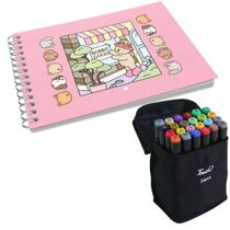 Livro Bloco Colorir Bobbie Goods 50 Desenhos + Kit Canetinha 24 Cores