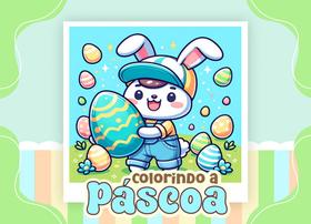 Livro Bloco Colorir Páscoa menino holográfica capa dura 50 Desenhos papel 180g adultos e crianças