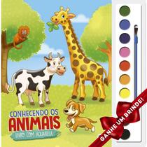 Livro Brincando com Aquarela | Conhecendo os Animais Crianças Filhos Infantil Desenho História Brincar Pintar Colorir -