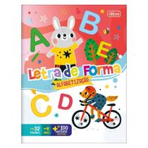 Livro Cartilha Infantil Pedagógico de Ativididades Alfabetização Letra de Forma + de 100 Adesivos 32 Páginas Tilibra