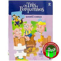 Livro Clássicos em Quebra-Cabeças: Os Três Porquinhos Crianças Filhos Infantil Desenho História Brincar Pintar Colorir P