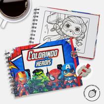 Livro Colorindo Heróis Para Colorir 50fls Capa Dura Marvel Desenhos Diversos Homem Aranha Thor Homem de Ferro