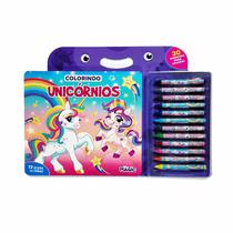 Livro - Colorindo Unicórnios - 30 Desenhos + 12 Giz de Cera