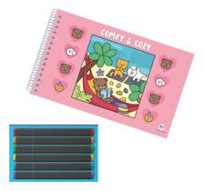Livro Colorir Comfy & Cozy Rosa E 6 Canetinhas Ponta Dupla