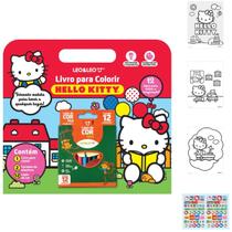 Livro colorir hello kitty + adesivos + lapis de cor leo&leo