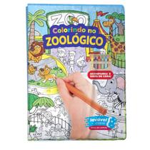 Livro Colorir Infantil Zoológico c/ 6 Gizes de Cera Lavável - BS Toys