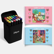Livro Comfy Cozy Capa Dura Explore Criatividade Colorir 24 Canetas Touch Pontas Duplas Educativo Passatempo Aulas Férias