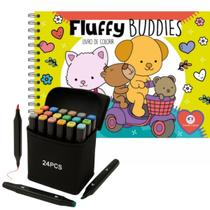 LIVRO Comfy e Cozy Amigos Fofinhos Colorir com 24 Canetas Touch Ponta Dupla explore sua criatividade ao máximo