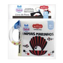 Livro Contrastes De Pano Animais Marinhos C/ Chocalho E Capa Crepitante Baby Montesorri - Todolivro