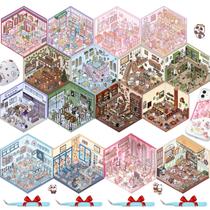 Livro de adesivos Bosjct 16 peças de adesivos isométricos 3D House Scene Livro de adesivos Bosjct 16 peças de adesivos isométricos 3D House Scene