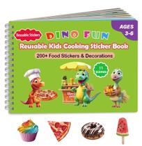 Livro de adesivos reutilizáveis Cooking Food Dino Fun para crianças de 3 a 6 anos