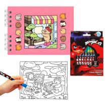 Livro de Atividades Anti Estresse Infantil Bobbie Goods Capa Dura + Canetas Hidrocor Ponta Resistente Tris Lady Bug