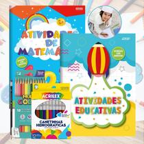 Livro de Atividades Kit para se Divertir e Aprender com Lápis de Cor e Canetinha Hidrográfica Criança Acima de 5 Anos