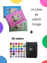 Livro de Colorir Bob gudi com canetinhas 36 cores ponta dupla livro de pintar 50 folhas desenhos canetinha famosa