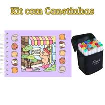 Livro De Colorir Bobbie Goods Capa Dura 50 Páginas + Canetinhas Colorir De 36 Cores