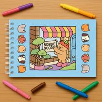 Livro De Colorir Bobbie Goods Capa Dura AZULHolográfica Brilhante Com Desenhos Detalhados E Fofos Ideal Para Relaxar, Combater Estresse