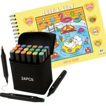 Livro De Colorir Bobbie Goods CUTE & COZY AMARELO + Kit 24 Canetas Coloridas