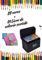 Livro de Colorir + Canetinhas 36, 48 ou 60 cores acrilica ou 36 ou 80 cores touch preta Bobi guds 50 Folhas Caderno de D