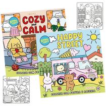Livro de Colorir Coleção Sunny vibes Happy Strett and Cozy Calm Colorir Com Fofura e Alegria Kit 2 Vols