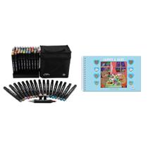 Livro de colorir comfy and cozy goods capa dura + kit 80 canetas ponta dupla