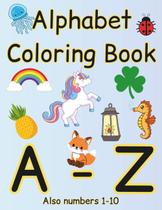 Livro de colorir do alfabeto Majosta A-Z com números de 1 a 10