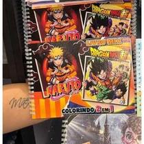 Livro de Colorir Dragon Ball e Naruto - 2 em 1 - Folhas Grossas e Capa Dura - Caderno de Desenho e P