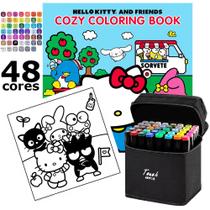 Livro De Colorir Estilo Bobbie Goods Infantil Hello Kitty Com 48 Canetinhas Permanente Ponta Dupla