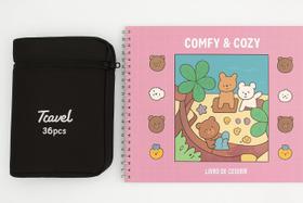 Livro de Colorir Grande 35x25cm + Kit 36 Canetas Ponta Dupla Arte e Diversão