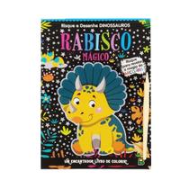 Livro de Colorir Rabisco Magico Dinossauros Raspadinha Sketchbook Papel Preto Desenho Colorido Arco Íris Rainbow - BRASILEITURA