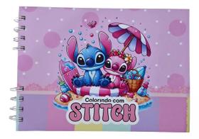 Livro De Colorir Stich Rpsa Capa Dura 52 Páginas De Desenhos Em Folha A5 120 Gr - Stich Rosa, Com Acetato