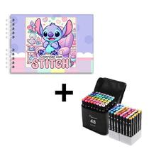 Livro De Colorir Stitch Estilo Bobbie Goods 50 Folhas 180g Capa Dura Cor: Roxo + Kit De 48 Canetinhas Marca Ponta Dupla