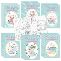 Livro de colorir X1zuue Tea Party para crianças com bules, xícaras, 24 unidades