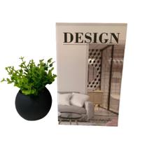 Livro de papelão decorativo 'Design' e vaso preto de vidro