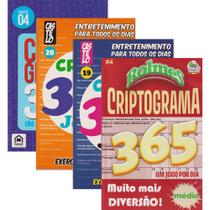 Livro de Passatempos 365 Criptograma 4 Vols + 1400 Jogos Cripto Raciocínio Lógico Memória Exercício Mental