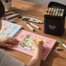 Livro De Pintura Infantil Boobie Goods Com 100 Desenhos + Canetas 36 Cores - Touch