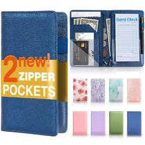 Livro de servidor Forvencer com 2 bolsos com zíper, couro, azul