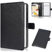 Livro de servidor para garçonete, garçonete, organizador de livros de couro com bolso com zíper, linda carteira de servidor de livros de garçom com fecho magnético, preta