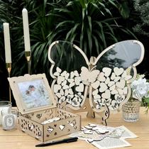 Livro de visitas de casamento OurWarm Wooden Butterfly w/ 50 corações Livro de visitas de casamento OurWarm Wooden Butterfly w/ 50 corações