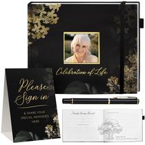 Livro de visitas fúnebre Elegant Black 10 x 20cm 120 páginas com caneta Livro de visitas fúnebre Elegant Black 10 x 20cm 120 páginas com caneta