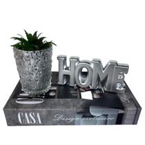 Livro decorativo 'Casa', vaso de vidro prata e palavra home - Dünne It