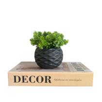 Livro decorativo 'Decor' e vaso preto fosco de cerâmica