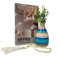 Livro decorativo Home + vaso artesanal + colar Japamala
